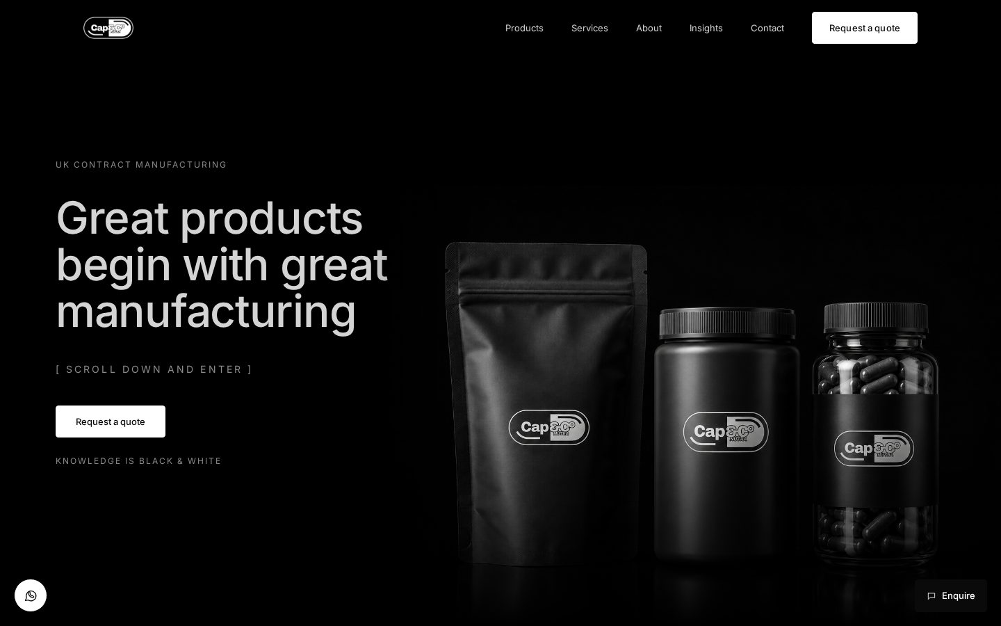 Cap and Co. Nutra website shown on a desktop screen
