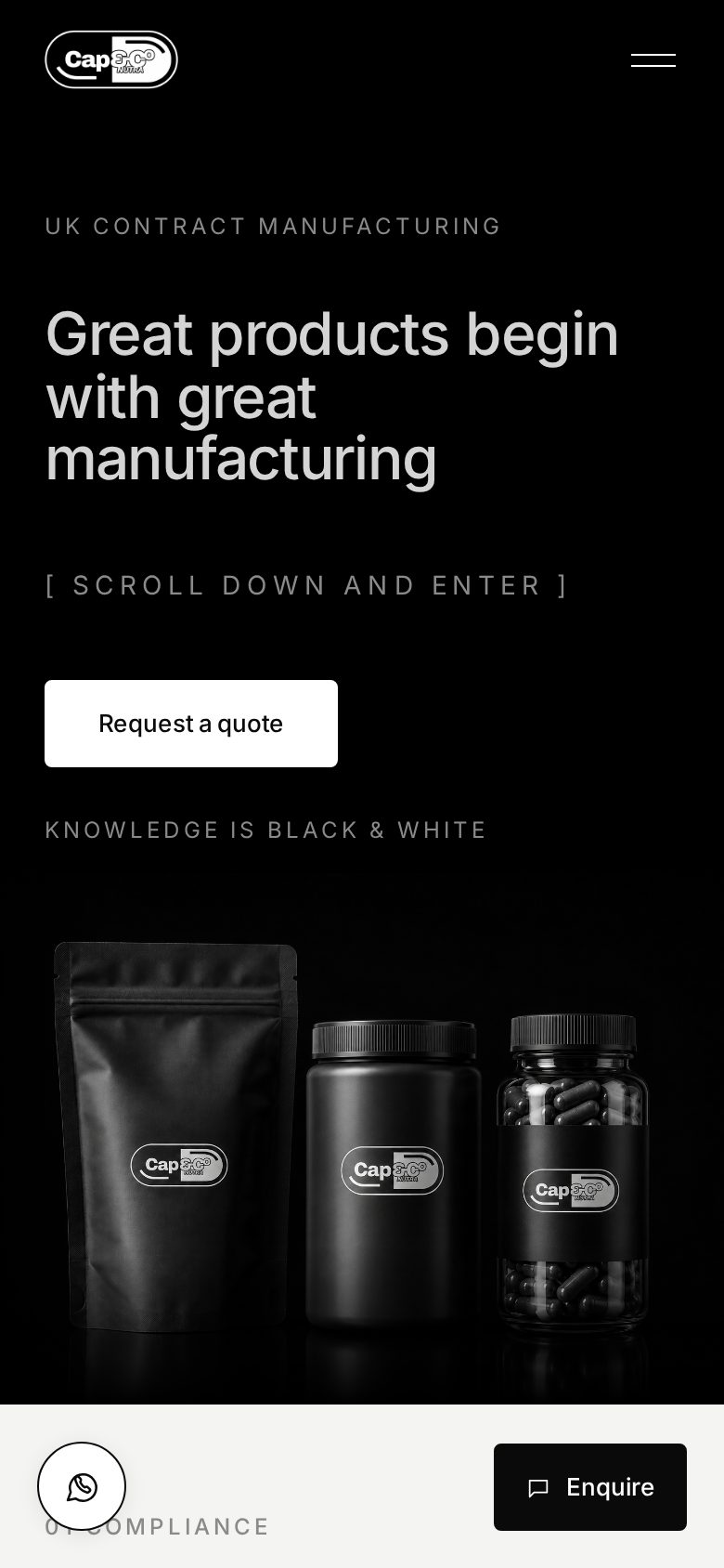 Cap and Co. Nutra website shown on a mobile phone