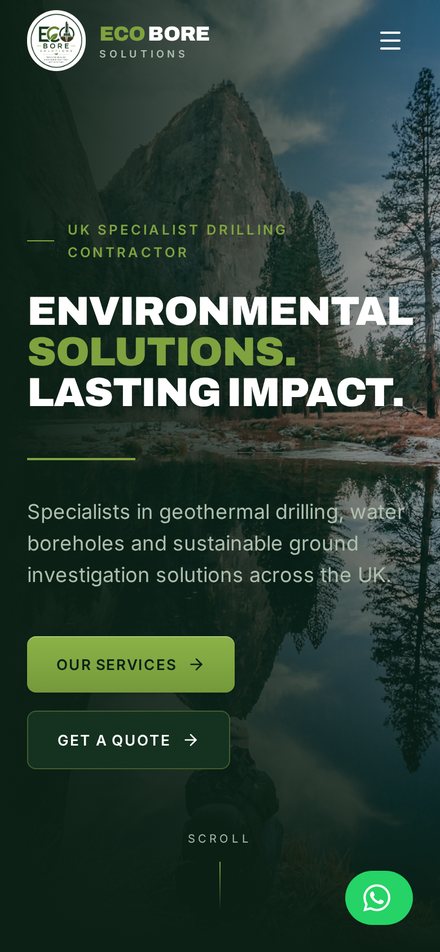EcoBore Solutions website shown on a mobile phone
