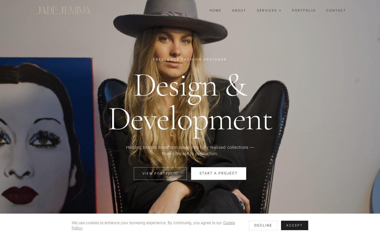 Jade Jemima Studio website shown on a desktop screen